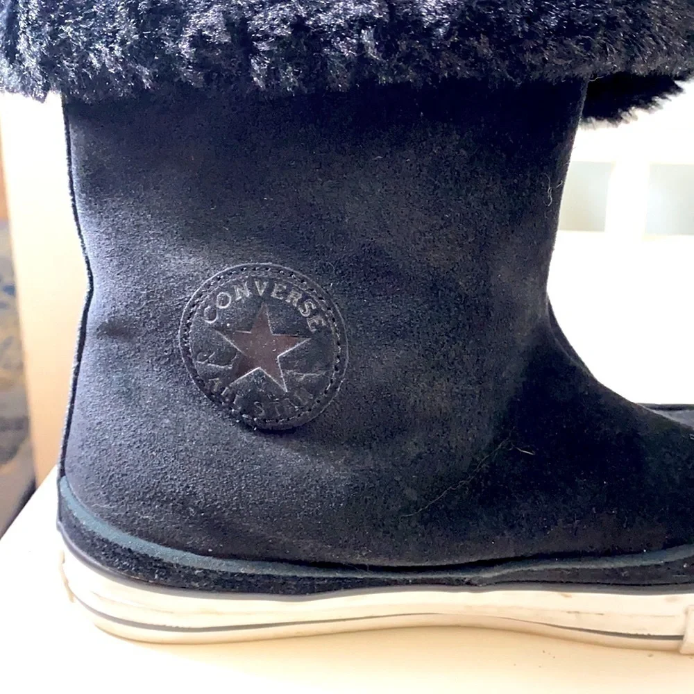 Converse Youth Black Winter Boots Faux Fur Fold-Over High Top Sneakers Size 5